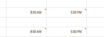 After: Punch-out columns without red boxes. In their place, the manager has put times of day (5 p.m. in this case).