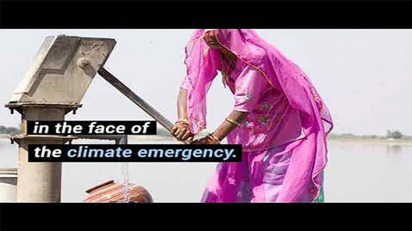 Screenshot of video states "in the face of the climate emergency"