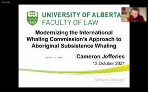 Screenshot of introduction to session from Cameron Jeffries, University of Alberta Law School
