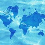 Image of the world map within sea water