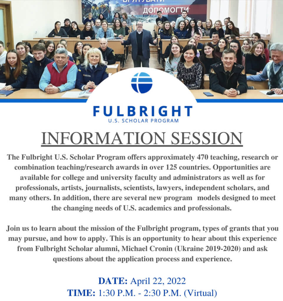 Fulbright U.S. Scholar Program - Information Session for Faculty on April 22, 2022