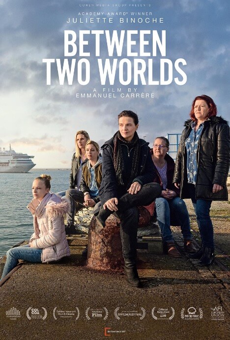 Movie poster for Between Two Worlds, showing a family sitting on a pier.