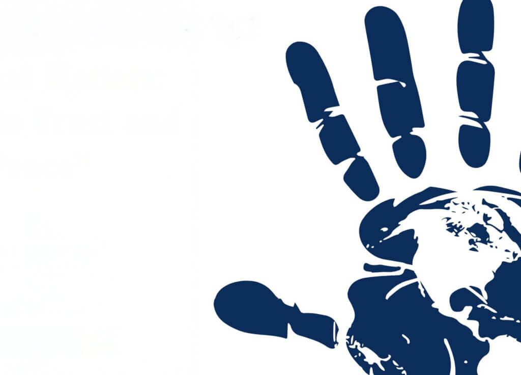 An illustration of a hand with a globe as its palm