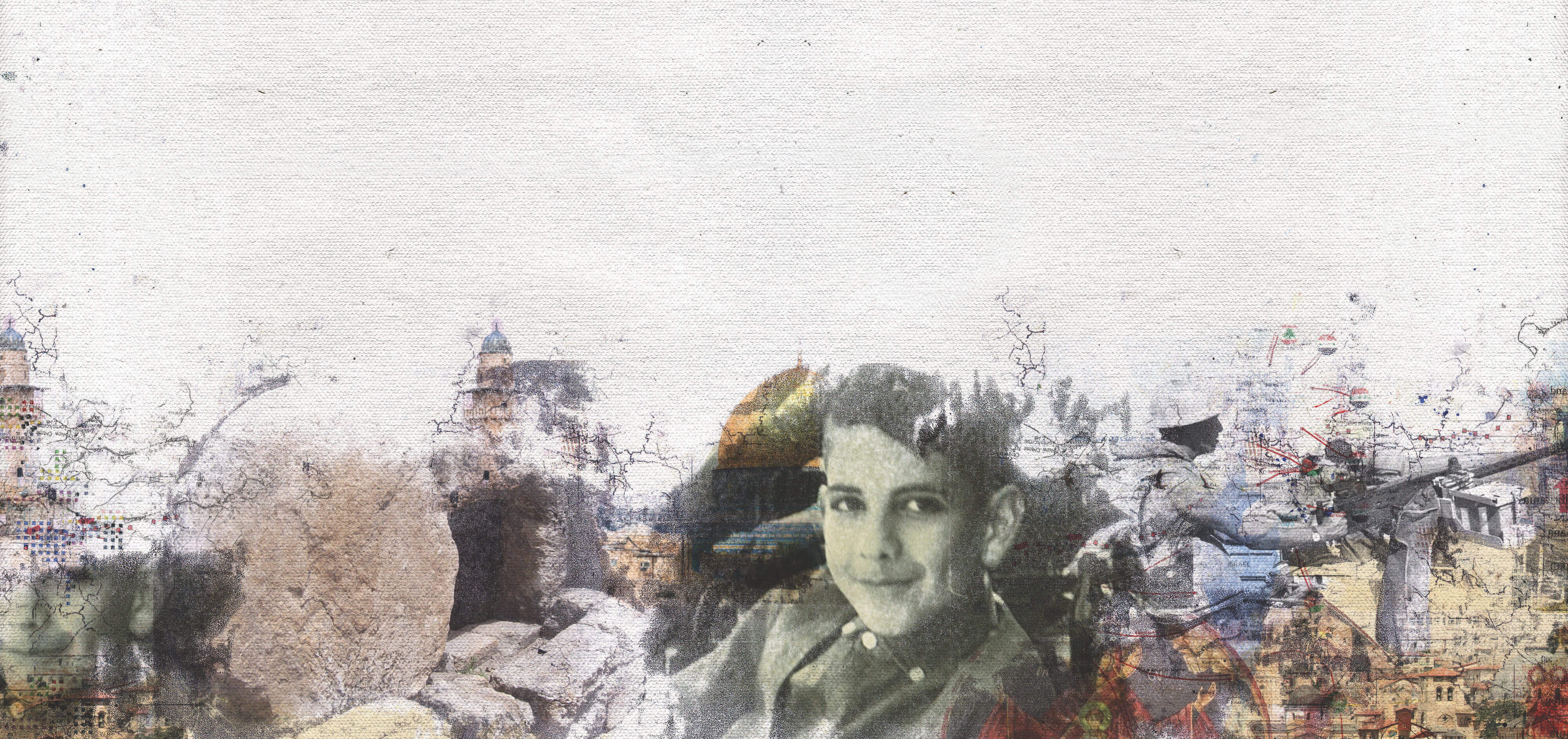 Collage of images evocative of Saliba Sarsar's life.