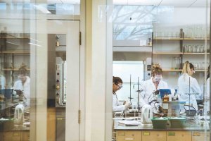 Students working in a lab in the School of Science building