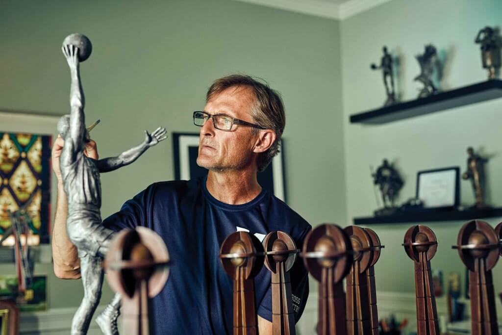 Brian Hanlon '88 works in his home studio space.