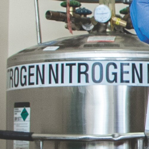 Close-up of a liquid nitrogen container