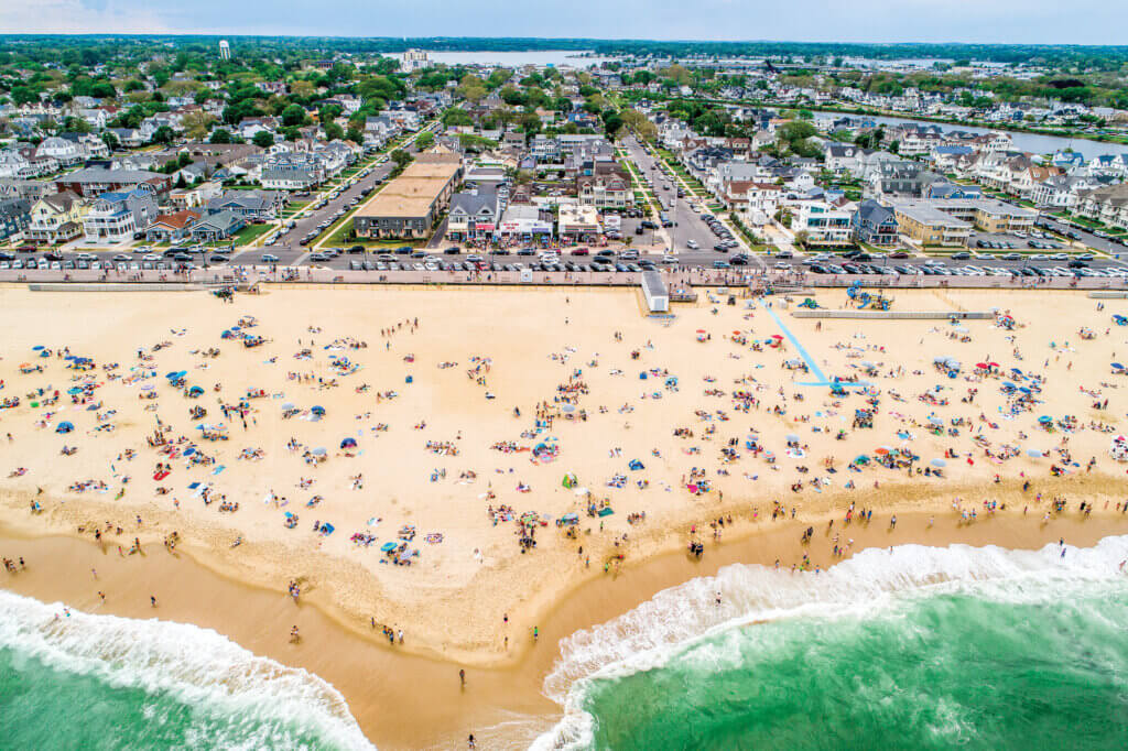 An aerial shot of a New Jersey beach
