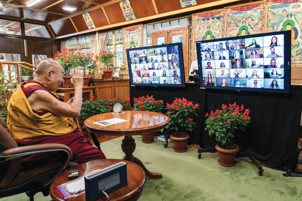 The Dali Lama talking to Monmouth University students via Zoom