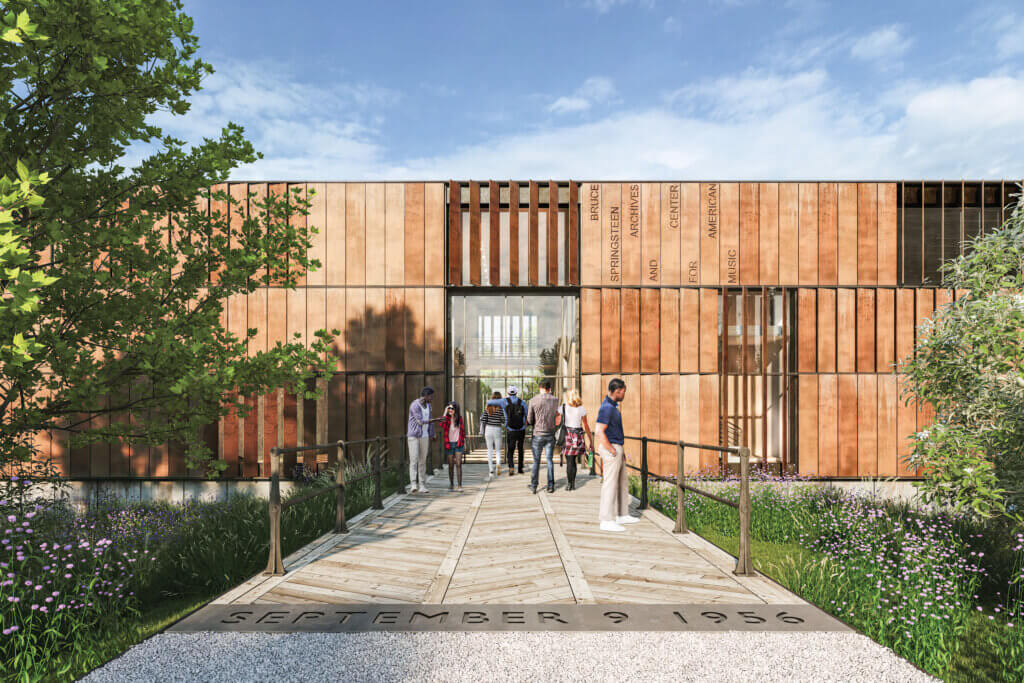 A rendering of the exterior of the forthcoming Bruce Springsteen Archives and Center for American Music building
