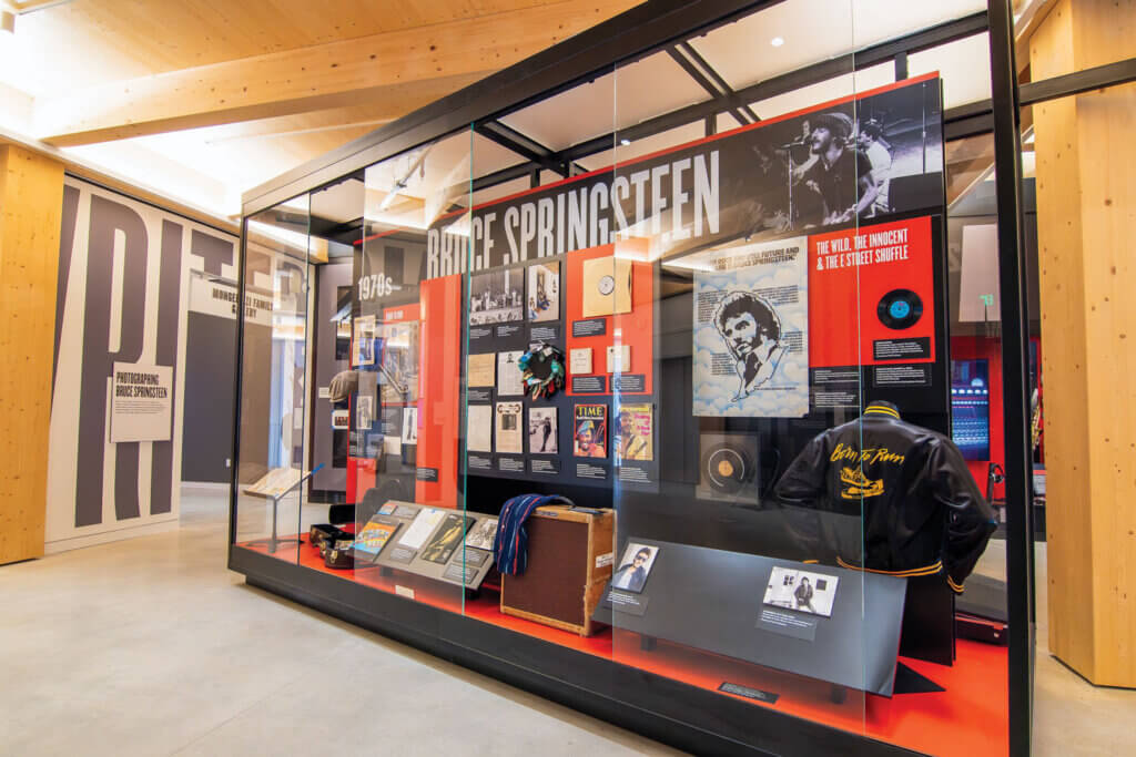 Display of Bruce Springsteen memorabilia and artifacts in the Center's second-floor galleries.