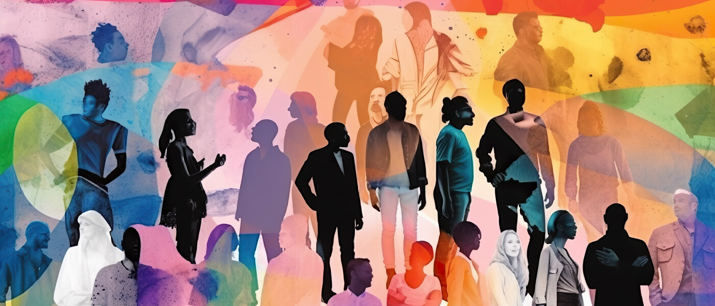 crowd of people mixed together, colorful illustration concerning inclusion and diversity concept