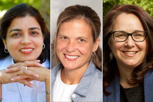 Individual headshot photos (left to right) Rekha Datta, Johanna Foster, and Katherine Parkin