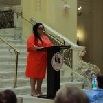 Photo shows Vice Provost Nicolle Parsons-Pollard addressing the audience