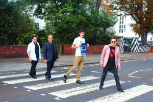 Monmouth students and faculty crossing Abbey Road