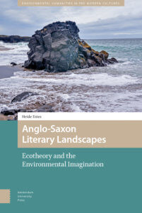 An image of the cover of Anglo-Saxon Literaly Landscapes that has a photo of a large rock surrounded by waves. 