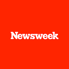 Stylized font logo of "Newsweek" in white type against a red background