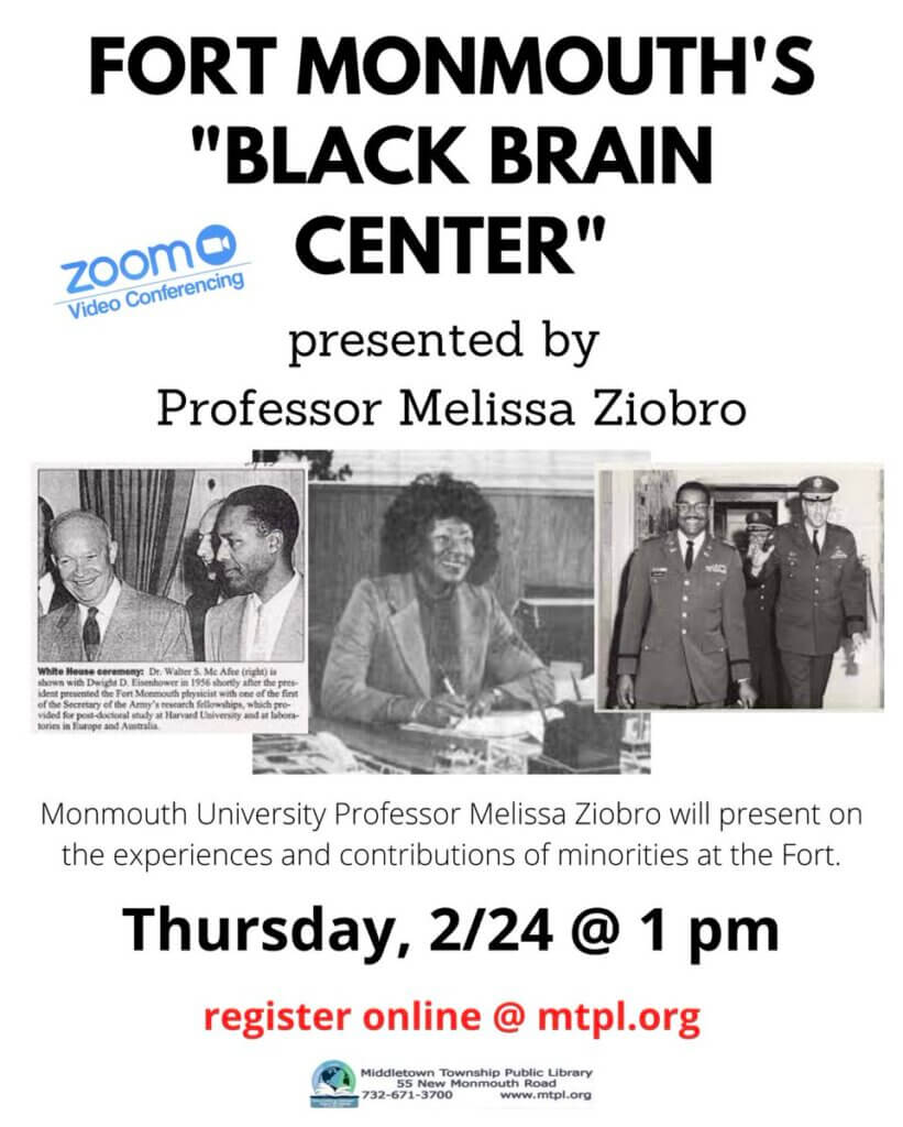Image of flyer for Fort Monmouth's "Black Brain" Center - Click or tap to register online for this event