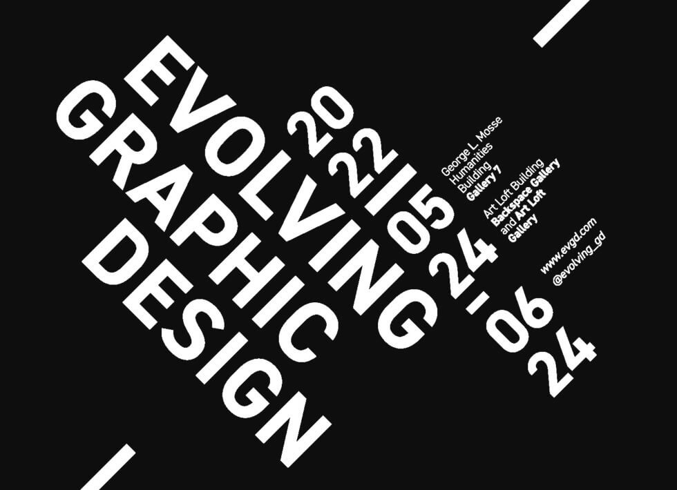 Graphic with the text: Evolving Graphic Design, 2022 05 24, 06 24