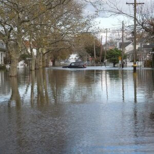Car stranded in flood following Hurrican Sandy