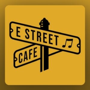 Stylized logo for E Street Cafe podcast which resembles a street sign