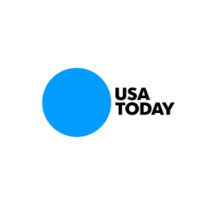 Stylized logo for "USA Today" with text next to large blue dot