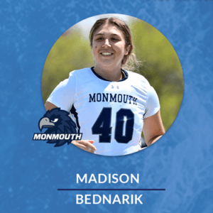 Woman wearing lacrosse jersey with number 40, and name, Madison Bednarik, underneath image