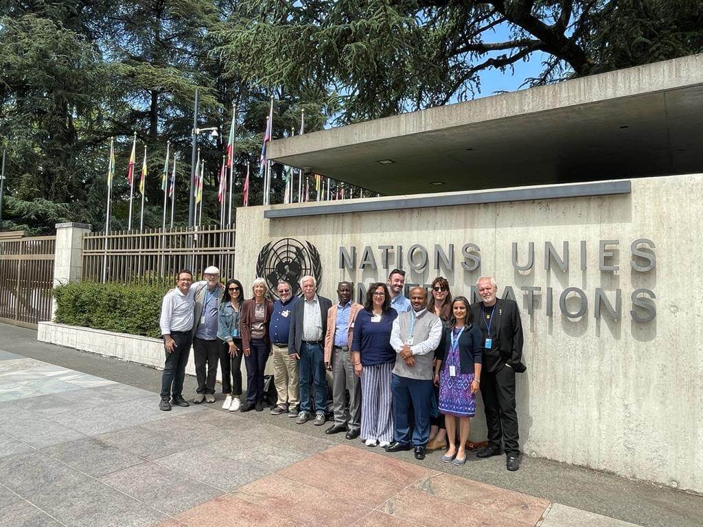 Members of the IFSW UN Commission team at the Palais des Nations in Geneva, Switzerland.