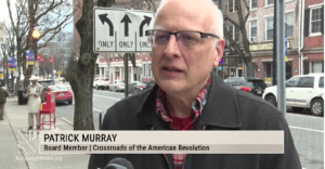 Screenshot of Patrick Murray speaking in on-street interview