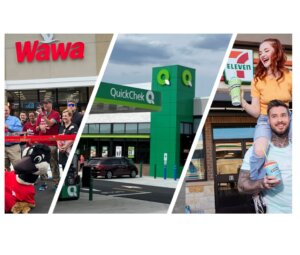 Composite illustration of Wawa, QuickCheck, and 7-11 stores