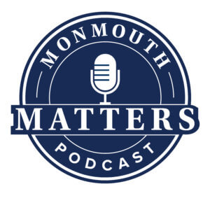Stylized logo for Monmouth Matters podcast hosted by President Patrick Leahy and Matt Harmon