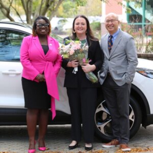 Gillian Ober (center) with NJEA Vice President Petal Robertson (left) and NJEA President Steve Beatty (right)