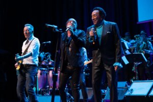 Bruce Springsteen (left to right), Little Steven Van Zandt and Smokey Robinson performing at the Bruce Springsteen Archives' American Music Honors program April 26 at the Pollak Theatre, Monmouth University