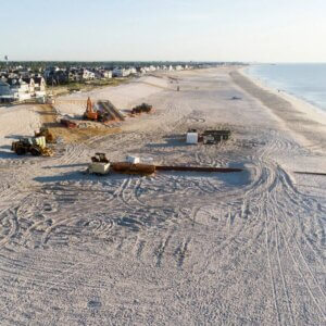 Aerial view of beach replenishment operations in New Jersey
