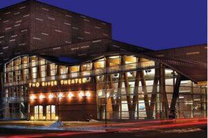 Exterior of Two River Theater at night