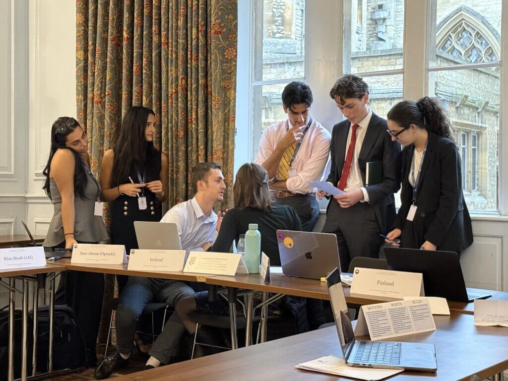 The Model UN delegation of Anthony Tesoriero, Warda Chowdhury, Chris Feliks, Juli Casey, Giavanna Cangialosi, and Eleanor Parks-Orr in Oxford, England.