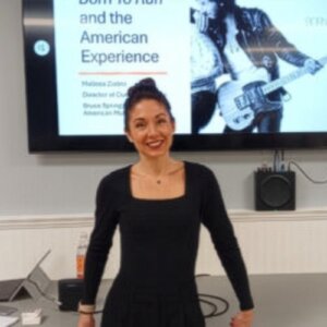 Prof. Melissa Ziobro in front of Springsteen presentation