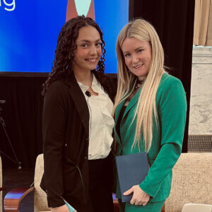 Student Madison Bush and Professor Danielle Frith serving as panelists at an education conference at Rutgers