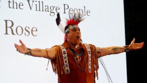 Felipe Rose, of The Village People, on stage.