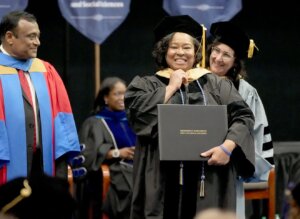 Tara Yolanda Dale-Davis receives her DSW, Human Rights Leadership degree during Monmouth University Graduate Commencement at OceanFirst Bank Center in West Long Branch Wednesday, May 13, 2026. Thomas P. Costello/Asbury Park Press