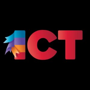 Stylized logo for ICT