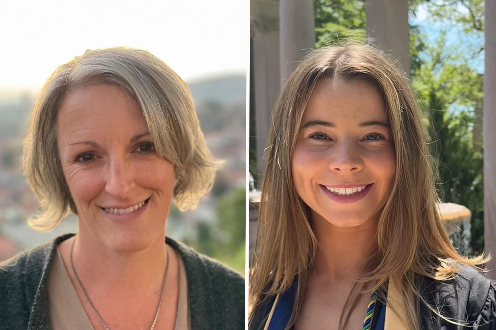Headshots for Master of Social Work (MSW) student Nicole Baldonado and recent graduate Anna Gwiazda ’21, ’26M