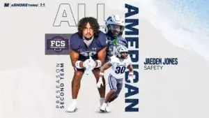Composite image of football player Jaden Jones with text