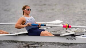 Sam Staubach rowing for Monmouth University