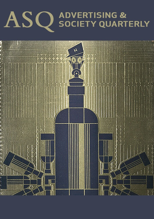 Art Deco image on the cover of the summer 2026 issue of Advertising & Society Quarterly jounal. The image is hyperlinked to an external source with article co-authored by Prof. Katie Parkin
