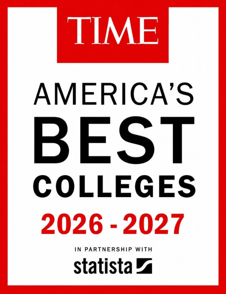 Selection from Time ranking of America's Best Colleges 2026-2027. Text notes in partnership with Statista. Image contains a hyperlink to external rankings page.