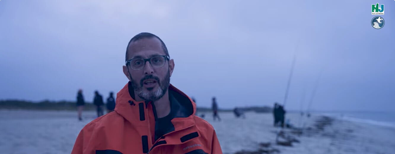 Still image of professor Keith Dunton from NJDEP video about shark tagging