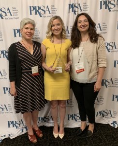 Group photo (from left) Deanna Shoemaker, Ph.D., associate professor and program director of the master's program in communication, Karalyn Hoover, and Marina Vujnovic, Ph.D., associate professor of communication.