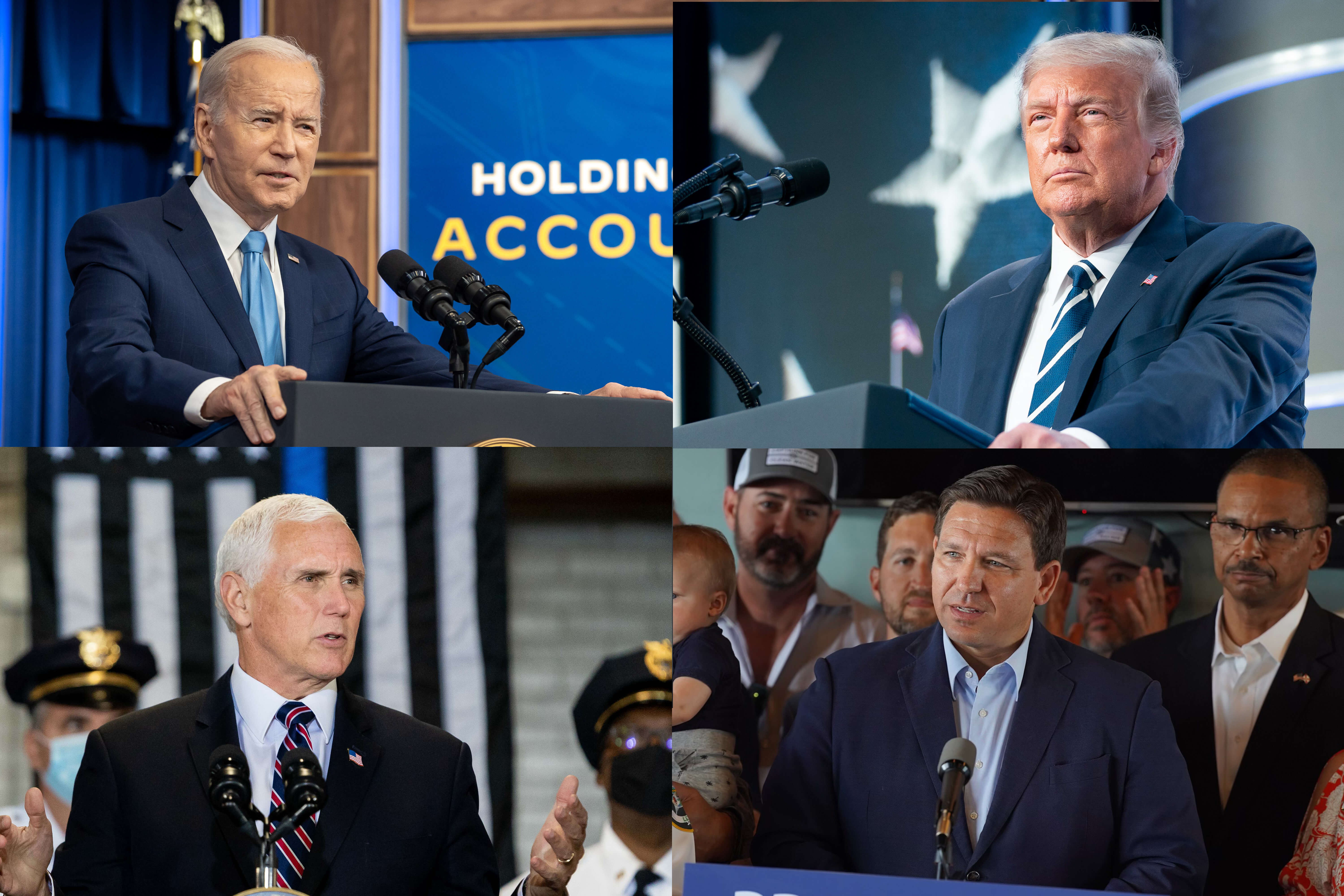 Image of President Biden, Former President Trump, former Vice-President Pence and Florida Governor DeSantis.