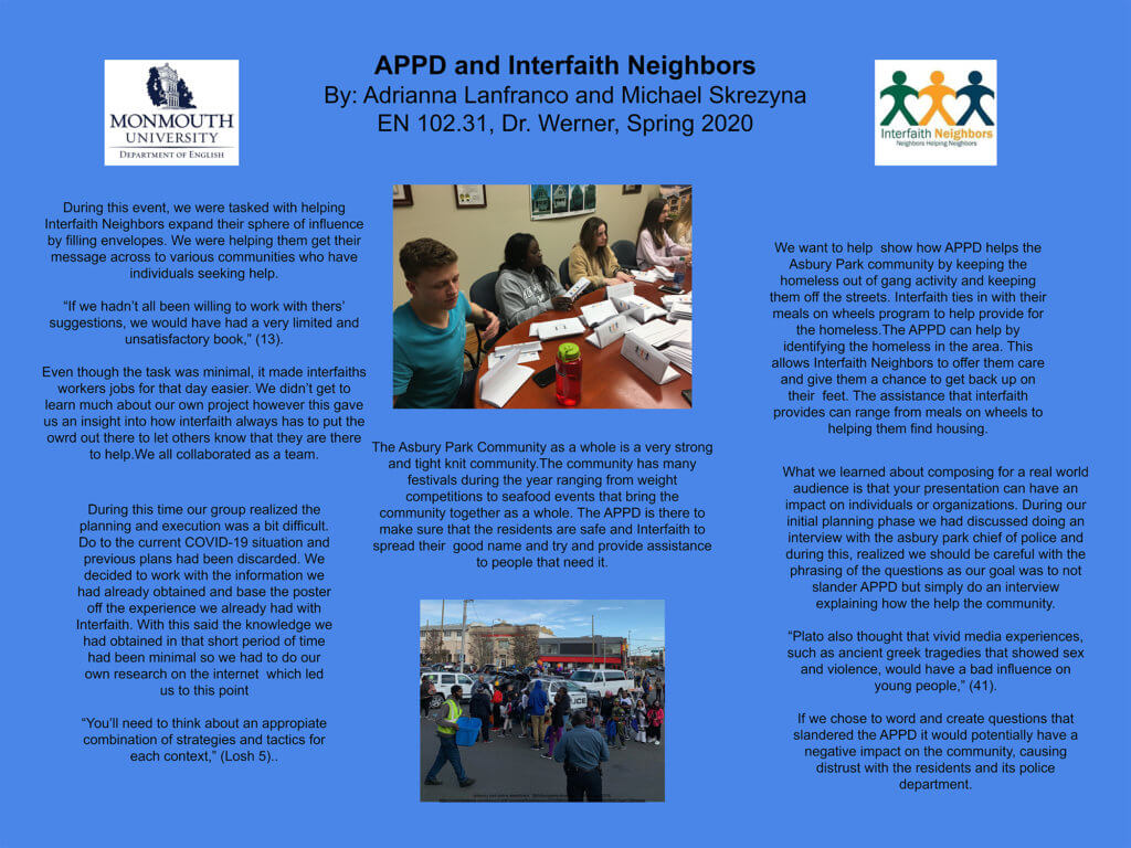 Monmouth University Scholarship Week 2020 Poster: APPD and Interfaith Neighbors